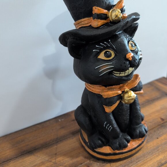 Vintage Style Halloween Black Cat Resin Tabletop Statue Figure Decor 10” Retro - Picture 3 of 4